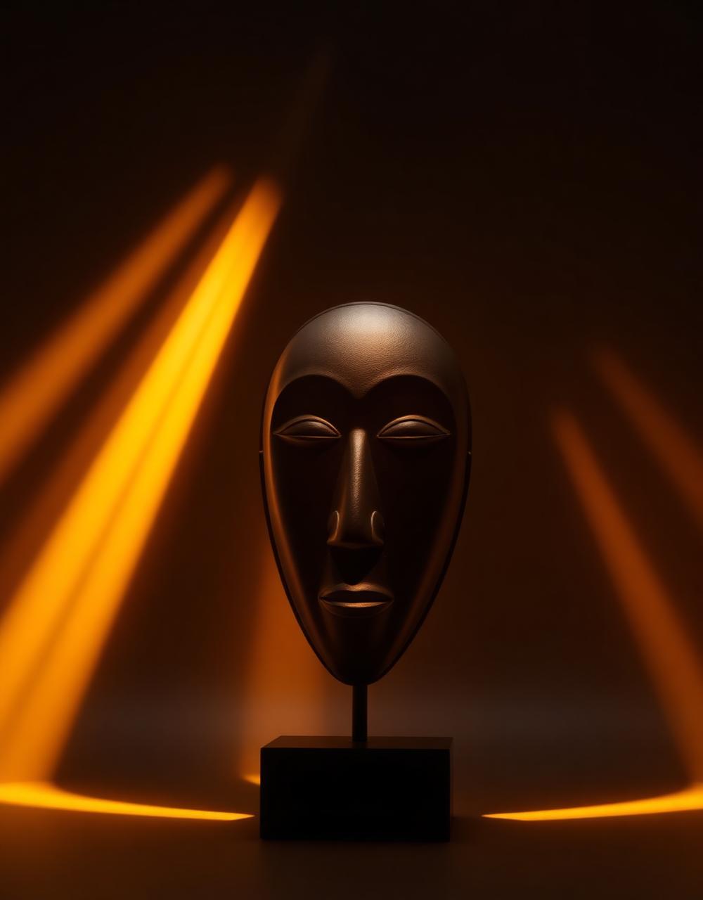 Masque africain illuminé par des faisceaux d'or